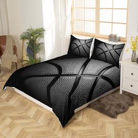 Black Basketball Bedding Sets Single Size 3D Sports Collections Duvet Cover for Kids Boys Teens Ultra Soft 2 Pieces Cool Boys Young Comforter Cover Sets(1 Duvet Cover 1Pillow Cases）