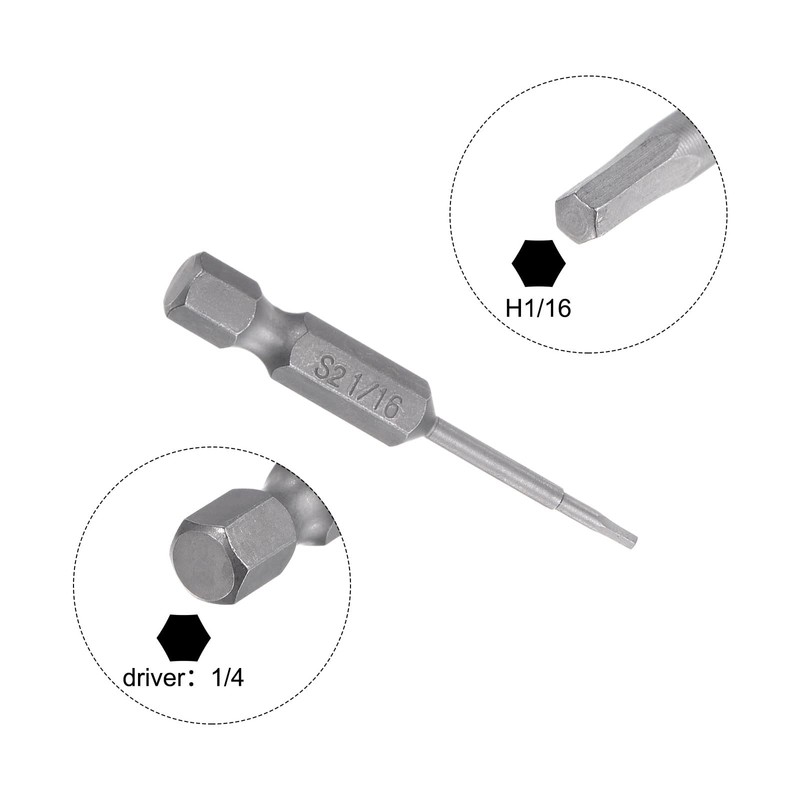 HARFINGTON 1/16" Hex Screwdriver Bit SAE 1/4" Hex Shank 2"