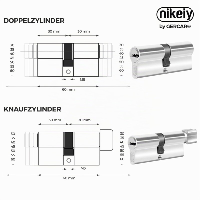 GERCAR Knob Cylinder 40/40 Lock Cylinder Lock Door Lock with