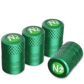 CKAuto 4 Pcs Aluminum Tire Valve Stem Caps with N2 Nitrogen Logo, Universal Stem Covers for Cars, SUVs, Bike and Bicycle, Trucks, Motorcycles | TPMS Safe | Corrosion Resistant | Dust Proof, Green