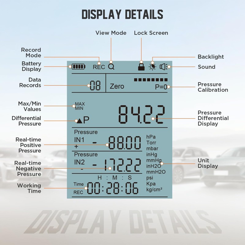 VKALTUL Digital Manometer PT520,Dual Port Air Gas Pressure Tester Differential