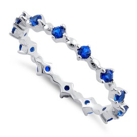 Sterling Silver "10 COLOR ROUND-CUT CZ COLLECTION "Family Birthstone Stackable Eternity Rings-(Size 3-12) (Royal Blue -"SEP" Birthstone, 8)