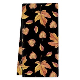 OINDADE Black Maple Leaves Fall Kitchen Towels, Black Fall Hand Towels, Autumn Maple Leaves Dish Tea Towel for Kitchen Decorative, Vintage Autumn Themed Bathroom Kitchens Decor, 16x24In