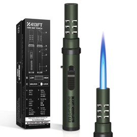 Camping Torch Lighter, Windproof Butane Torch Lighter with Fuel Indicator&Safety Lock, Refillable Butane Lighter with Adjustable Jet Flame for Outdoor Adventure Hiking Candles BBQ Campfires (Green)