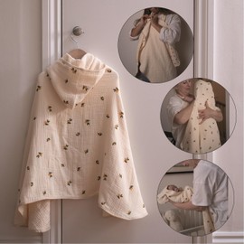 ÜneeQbaby Hands-Free Baby & Children's Bath Towel, 100% Cotton Hooded Bath Towel, Apron Towel for Safe Babies, Boys, Girls for Bath Time (Lemons)