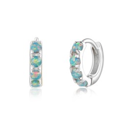 Tiny Mini Opal Huggie Hoop Earrings Upper Ear Cartilage Helix Silver Minimalist Simple Small 6mm Green opal Hoop Earrings