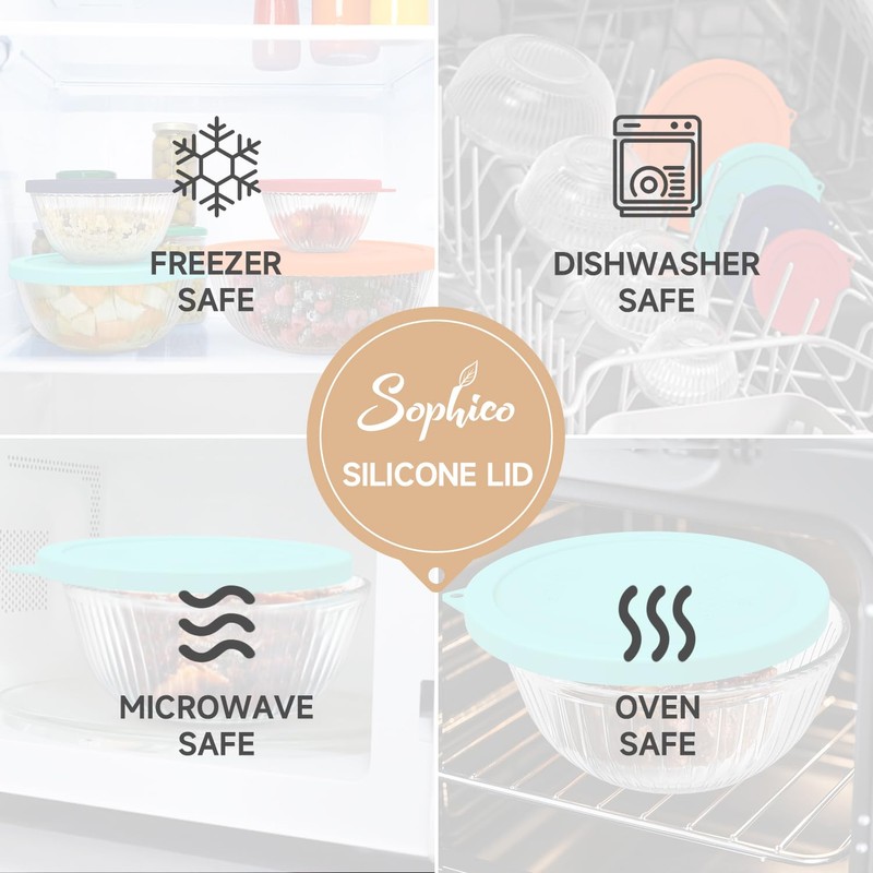 SOPHICO Silicone Replacement Lids for Pyrex Sculpted Glass & Tinted