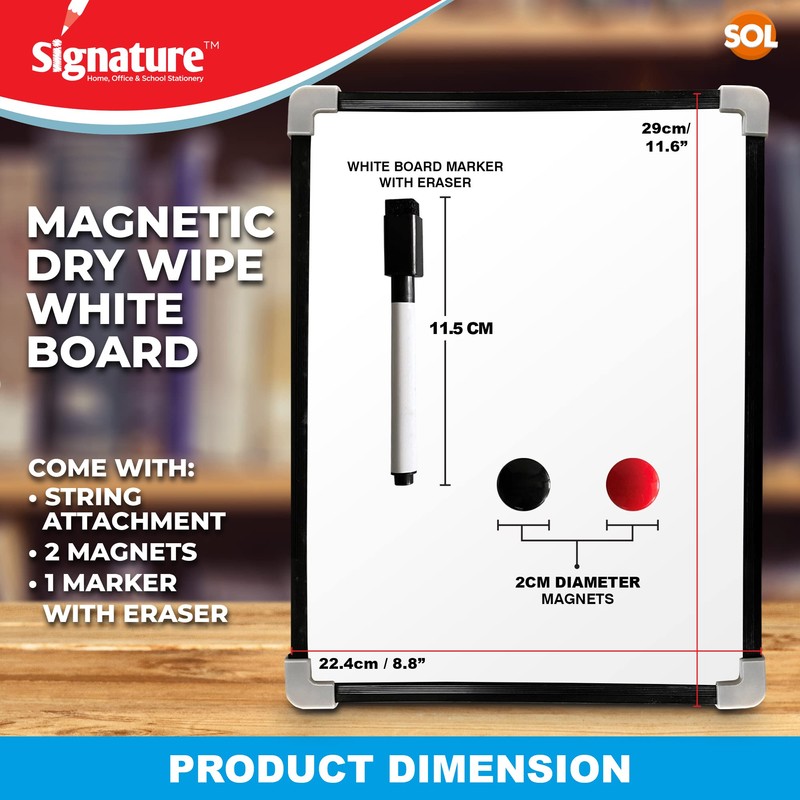 SOL Magnetic Whiteboard A4 with Pen | 29 x 24cm