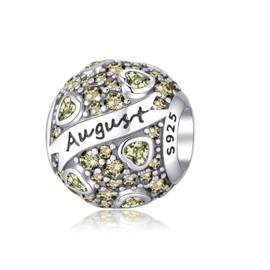 Symretie Women's Birthstone Charms Pendant 925 Sterling Silver - Birthday Charms with Birthstone Bead Charms, Silver