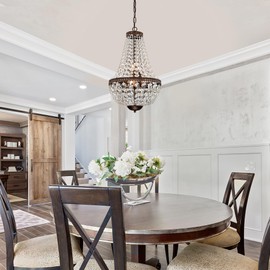 Edvivi Empire Crystal Chandelier| 6 Lights Glam Lighting Fixture with Antique Bronze Finish| Adjustable Hanging| Entryway, Living, Dining Room