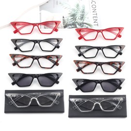 GUD 10 Pack Cat Eye Spring Hinges Reading Glasses for Women(Include 2 Pairs Reading Sunglasses)+4.00