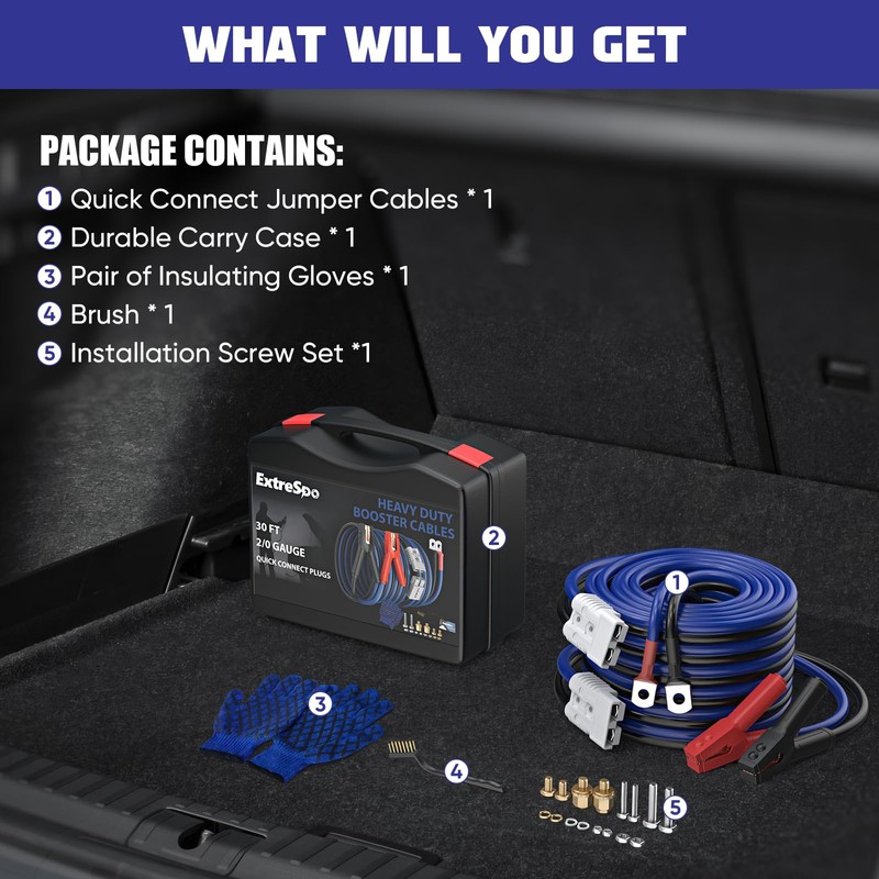 EXTRESPO 2/0 Gauge 30 FT Heavy Duty Jumper Cables, 1500Amp