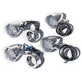 LeeMas 4PCS Chrome Plate Front Rear LED Bullet Turn Signal Light 41mm Plastic Fork Clamp Indicator Blinker FitS for Harley Sportster Dyna Bobber Suzuki Kawasaki Cruiser Street Custom Bike