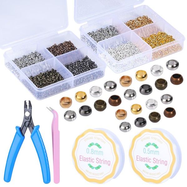 MASPHY 3205 Pieces Crimp Beads Set, Tube Crimp Beads, Rondelle