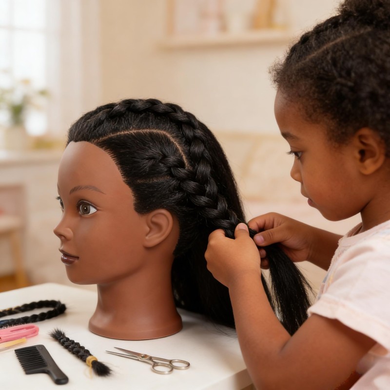 100% Real Hair Braiding Mannequin Head, Black Mannequin Head for