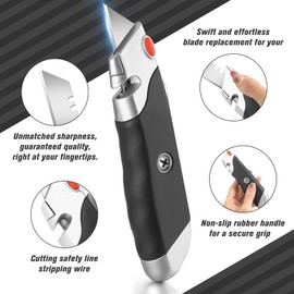 DIYSELF 20 Pack Box Cutter, Rubber Handle Utility Knife, Box Cutter Retractable Heavy Duty, Box Cutters Knife for Boxes, Cardboard, SK5 Steel Blades, Razon knife for Warehouse, Home
