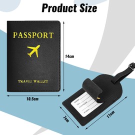 GEMMAHW Passport Holder Cover, PU Leather Passport Cover & Suitcase Tag Travel Set, UK Travel Passport Wallet for Men/Women (Black)