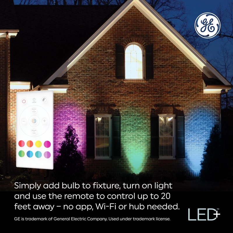 GE LED+ Color Changing LED Light Bulbs with Remote, 15W,
