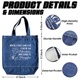 rdejxgvl Denim Tote Bag, Denim Handbags for Women, Casual Hobo Tote Shoulder Bags, Retro Aesthetic Handbag, Women's Shopper Shoulder Handbag, When I First Saw You, Adventure Was Going To Happen