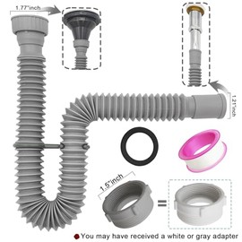 Flexible Expandable Bathroom P Trap, 1 1/4 to 1 1/2 Sink Drain Adapter Included, Wash Basin Rubber Tips Sink Drain Pipe, Universal Extension Tube for Kitchen Bathroom Sink Sewer Drain