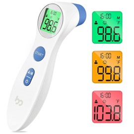 Termómetro de frente para adultos y niños, termómetro digital para bebés  Lectura rápida y precisa, alarma de fiebre de 3 colores, modo frente y...   