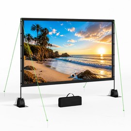 Outdoor Projector Screen with Stand, TWjouko 120 inch Portable Movie Screen with Carry Bag, Sandbag,16:9 Washable Cloth Screen for Backyard, Camping, Travel, Easy Setup, Big Projection Screen