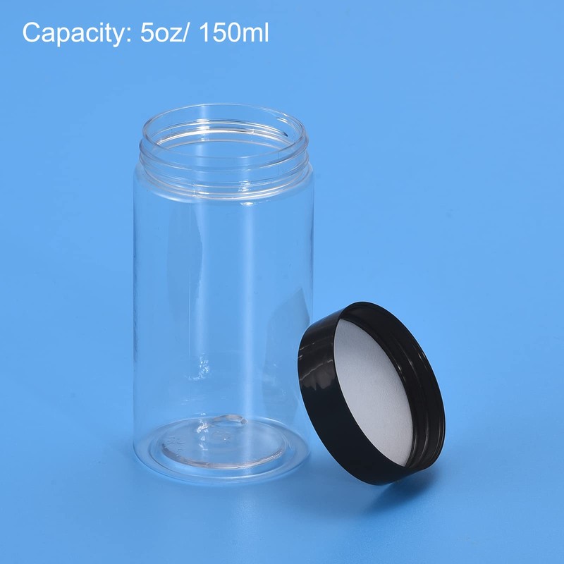 sourcing map Round Plastic Jars with Black Screw Top Lid,
