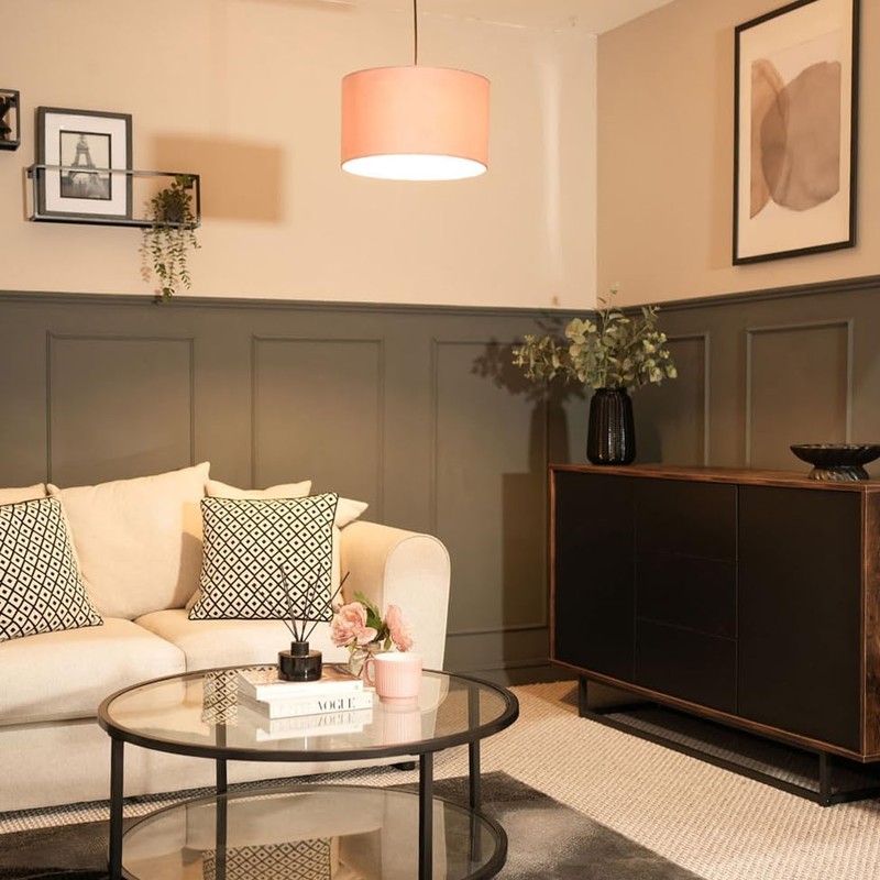 Modern Blush Pink Velvet Cylinder Ceiling Pendant Lampshade/Table Lamp Drum