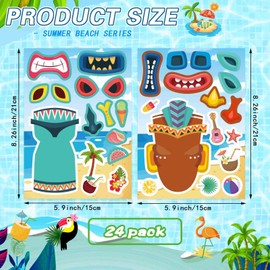24 Sheets Tiki Make a Face Stickers, Tropical Hawaiian Stickers Make Your Own Tiki Stickers for Kids Summer Luau Party Favors Decoration