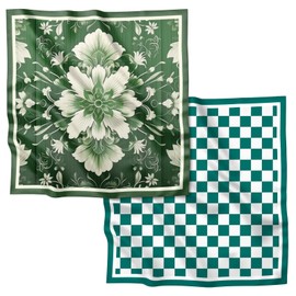 Zewurtuw 2PCS Scarf Silk Feeling Satin Head Hair Wrap Lightweight Large Square Fashion Cute Aesthetic 27.5 Inches for Women-Green