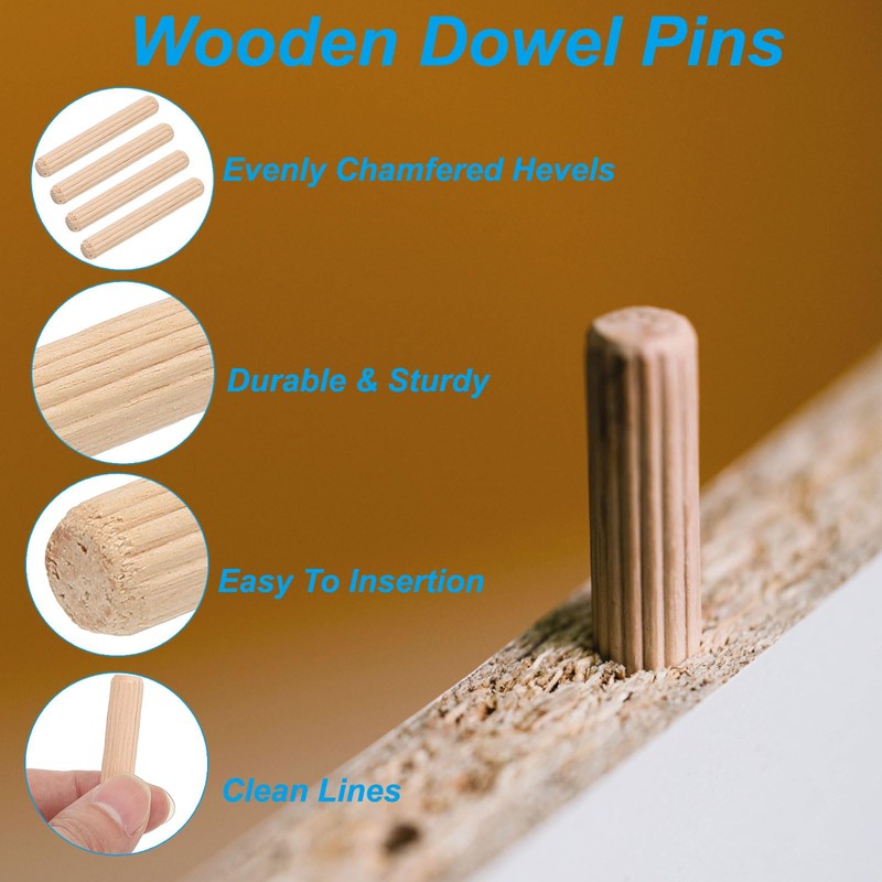 PATIKIL 1/4x1 1/2" Wooden Dowel Pins, 100Pack Wood Dried Fluted