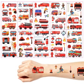 AOOWU Feuerwehr Tattoos für Kinder, 10 Blätter Feuerwehrauto Kindertattoos