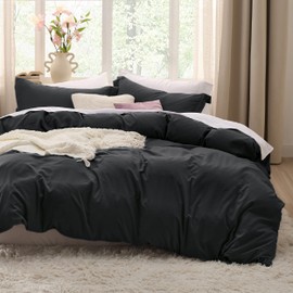 Bedsure Bedsure Black Duvet Cover Full Size - 3 Pieces Prewashed Extra Soft Bedding Set, Includes 1 Duvet Cover 80x90 Inches with Zipper Closure & 2 Pillow Shams, Comforter Not Included