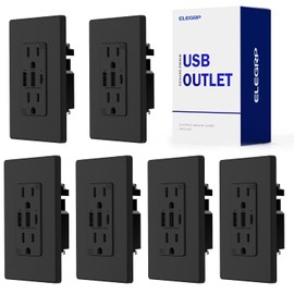 ELEGRP USB Outlets Receptacles, 3-Port USB C Wall Outlet, 30W 6.0A USB Electrical Outlet, 15 Amp Tamper-Resistant Outlet with USB C Ports, UL Listed, Screwless Wall Plate Included, 6 Pack, Matte Black