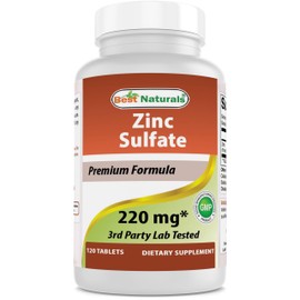 Best Naturals Zinc Sulfate 220 mg 120 Tablets - 3rd Party Lab Tested - Made in The USA - Gluten Free & Non-GMO