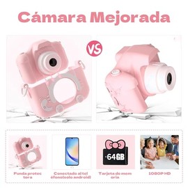 Mini Cámara para Niños Digital, 8MP Camara Fotografica con Actualizado 64G Tarjeta de Memoria y Lector, 2.0 IPS HD Pantalla, Selfie fotografía 1080P V