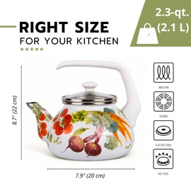 Enamel Kettle 2.3-qt, Tea Kettle, Tea Pot Stovetop for Hot Water Fast to Boil, Teapot for Stovetop, Hot Water Kettle Teapot (Vegetable Garden)