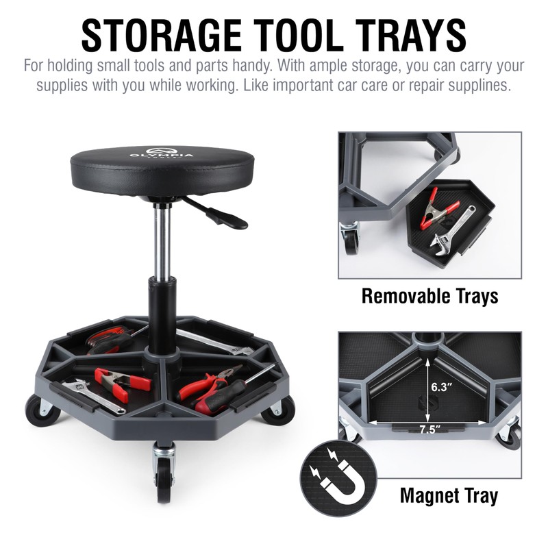 Olympia Tools Adjustable Hydraulic Rolling Mechanics Stool with with Removable