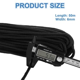 MUXHEL 6mm Black Nylon Rope, 50m Nylon Cord Black Rope Multi-functional Polypropylene Rope, Traction Tying Rope for Camping, Outdoor, Crafting, Survival