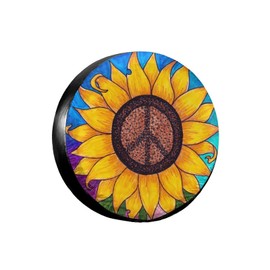 Peace Sign Sunflower Spare Tire Cover,Universal Wheel Tire Cover for Trailer, RV, SUV, Truck,Camper and Many Vehicle,Weatherproof Tire Protectors（15 inch for Diameter 27"-29"）