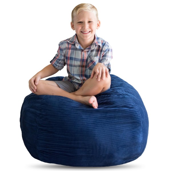 Creative QT Stuff ’n Sit Extra Large 38’’ Bean Bag Storage Cover for Stuffed Animals & Toys – Royal Blue Corduroy – Toddler & Kids’ Rooms Organizer – Giant Beanbag Great Plush Toy Hammock Alternative