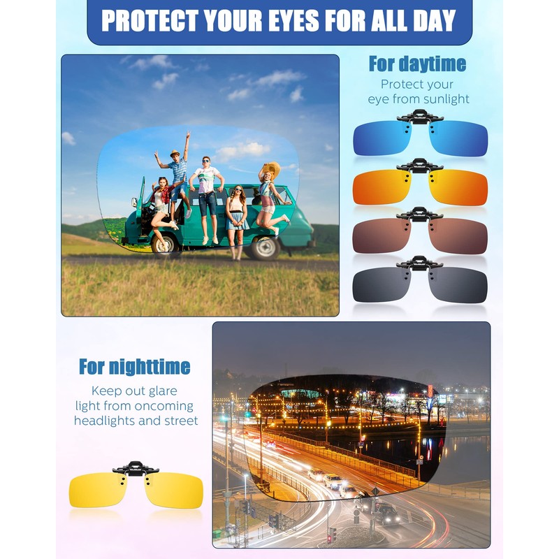 5 Pairs Polarized Clip-On Sunglasses Rimless Flip Up Anti-Glare Driving