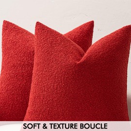 MIULEE Set of 2 Christmas Red Throw Pillow Covers 18x18 Inch Decorative Couch Pillow Covers Textured Boucle Accent Solid Pillow Cases Soft for Cushion Chair Sofa Bedroom Livingroom Home Decor