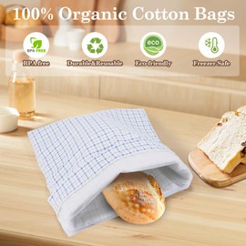 3 Pack Organic Cotton Sourdough Bread Bags & Dough Proofing Cover Set, Reusable Homemade Bread Storage for Baker Lovers (checker)