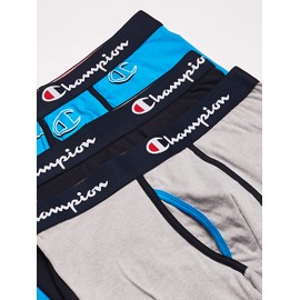 Champion Men's Everyday Cotton Stretch Boxer Briefs 3-Pack, Navy/Oxford Grey Heather/Blue Hollow C Logo, Small