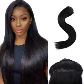 Essent Seamless Sleek Straight Clip in Hair Extensions Human Hair, 18 Inch 130g 7pcs Natural Black Clip in Silky Straight Remy Human Hair Extensions for Women