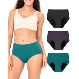 BAMBOO COOL Womens Period Underwear Absorbent Panties High Waisted Leakproof Postpartum Maternity Panties Breathable,3 Pack