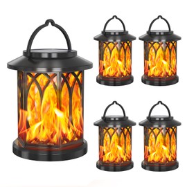 Solar Hanging Lanterns Outdoor, Flickering Flames Outdoor Solar Lights Hanging Lanterns Waterproof Decoration Lighting for Table, Garden, Patio, Tree (4 Pack)