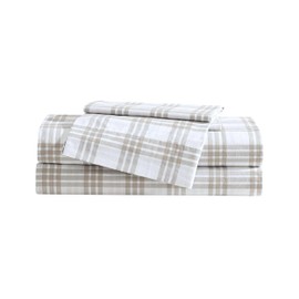Eddie Bauer - Full Sheet Set, Cotton Percale Bedding Set, Super Soft and Cozy Home Decor, Oeko-Tex Certified (Basic Plaid Beige, Full)