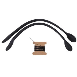 2 Pieces Genuine Leather Bag Strap Handle Leather Purse Handles Replacement with Thread for DIY Hand Accessories. (Black Beige) (Black)
